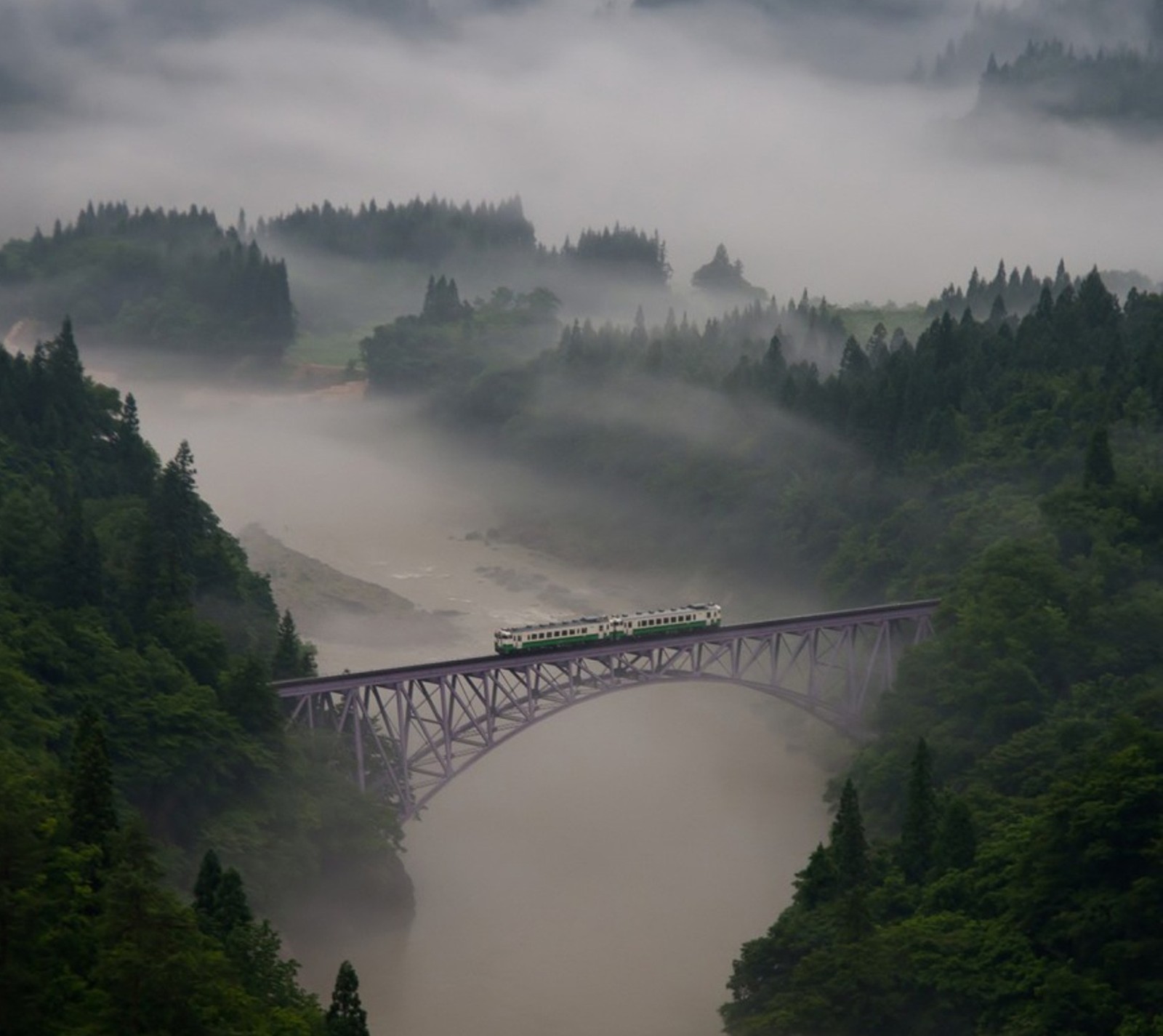 Téléchargez le fond d'écran pont, vert, nature, train