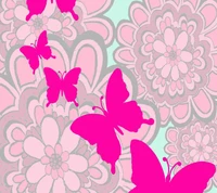 Papillon rose vif sur fond floral papier peint