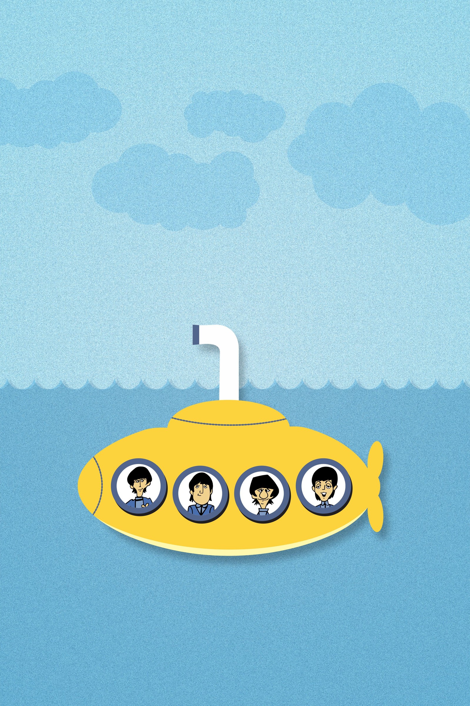 A close up of a yellow submarine with four people in it (amarelo, beatles, the beatles, yellow, yellow submarine)