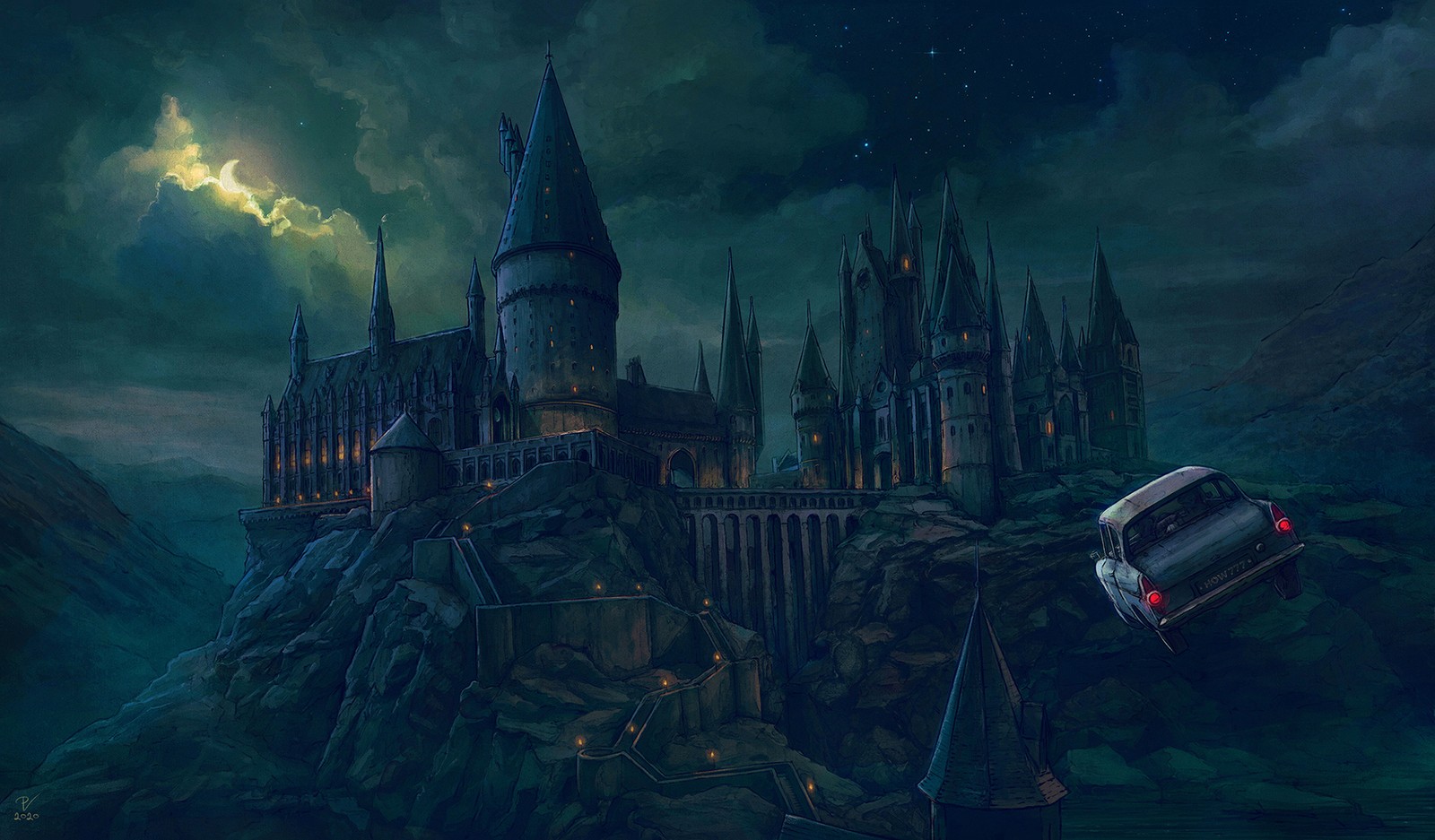 Téléchargez le fond d'écran château, ford anglia, hogwarts castle, école, sorcier