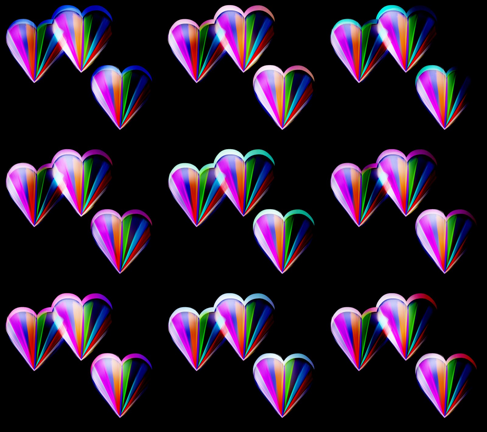 A close up of a bunch of balloons with a black background (abstract, color, hearts, with)