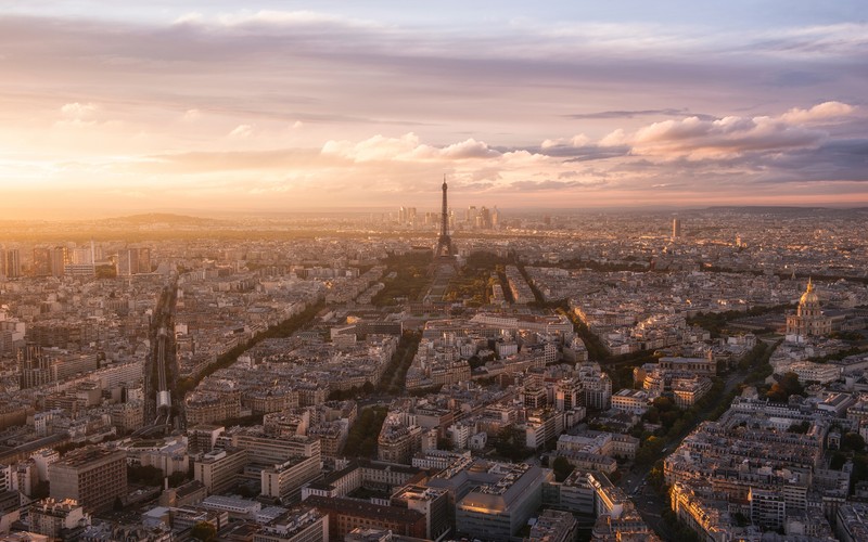 Вид на башню эфеля и город париж на закате (париж, paris, городской пейзаж, городская территория, город)