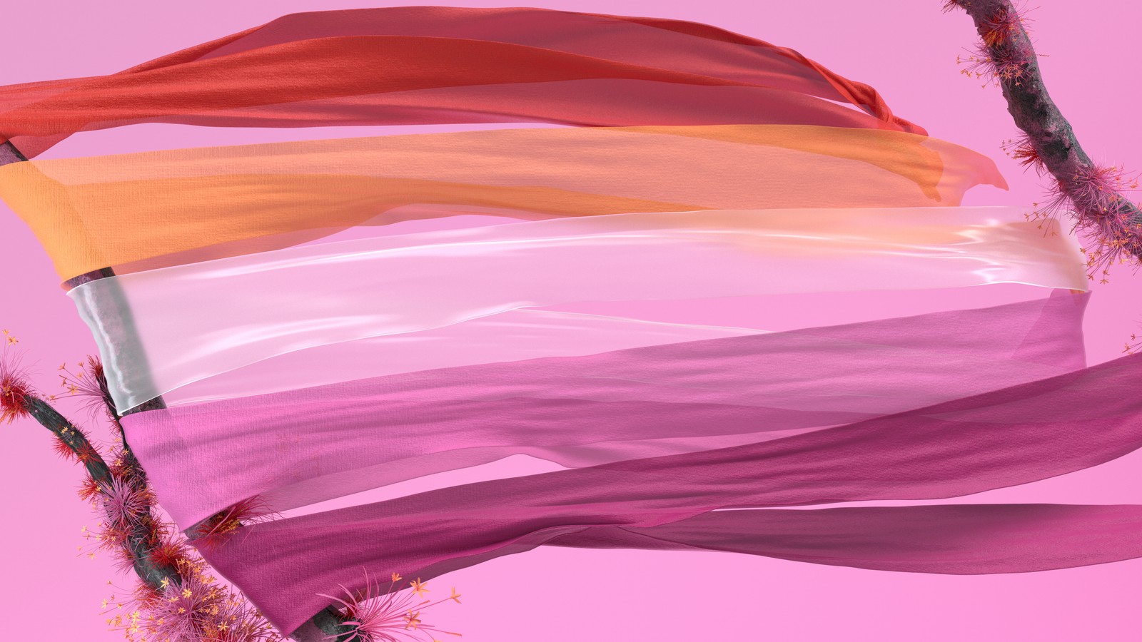 A close up of a colorful scarf blowing in the wind (microsoft pride, pink aesthetic, lgbtq, pink background, pink flag)