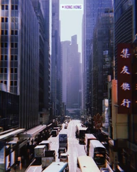 Vibrant Urban Landscape of Hong Kong's Skyscrapers and Busy Streets