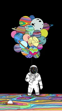 Cosmic Celebration: An Astronaut with Colorful Planet Balloons