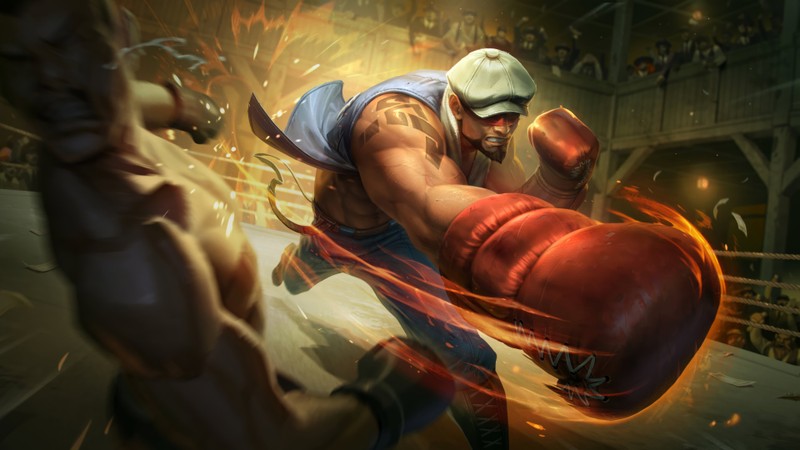 Мужчина на боксерском ринге с красной перчаткой (нокаут, ли син, lee sin, кожа, league of legends)