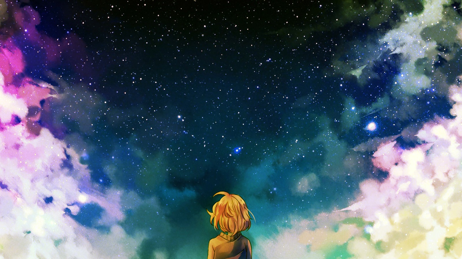 Chica de anime mirando las estrellas en el cielo (anime, espacio, atmósfera, universo, objeto astronómico)