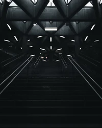 Staircase Ascending into a Monochrome Architectural Space