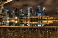 Nighttime Cityscape Reflection of a Metropolis Skyline