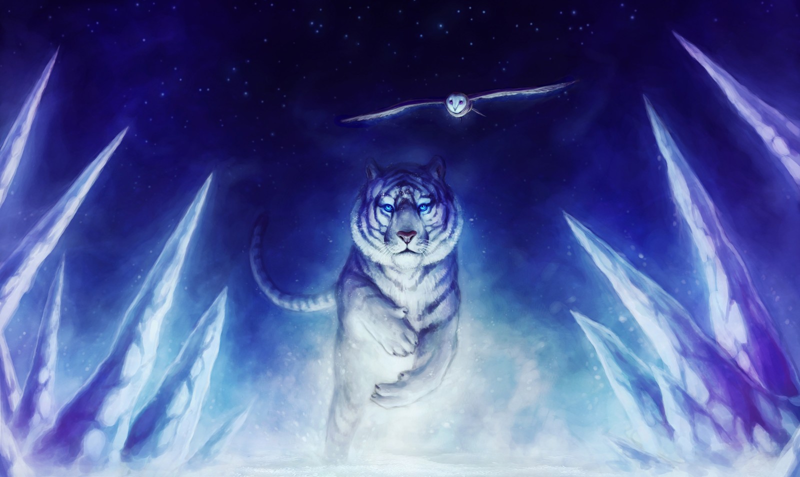 Lade weißer tiger, raum, dunkelheit, illustration, felidae Hintergrund herunter