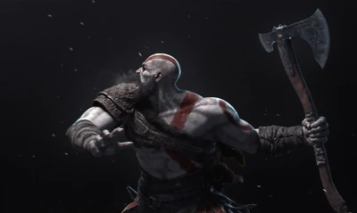 Epische 3D-Illustration von Kratos aus God of War in einer dunklen Actionpose