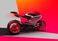 Ducati Superbike Konzept: Auffälliges rotes und silbernes Design mit dynamischen Linien.