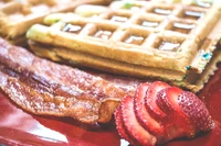 waffle, platos, comida, crema, ingrediente