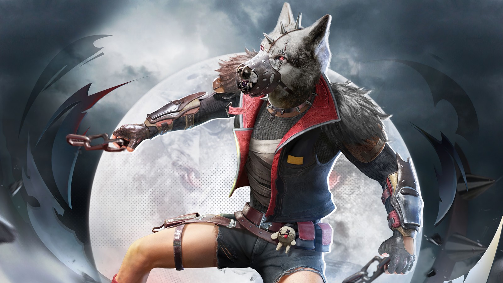 Un primer plano de una persona con una máscara de lobo en una patineta (pubg mobile, playerunknowns battlegrounds, videojuego, grande, malo)