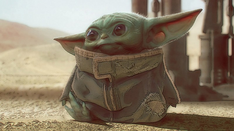 Младенец йода в куртке сидит на земле (малыш йода, baby yoda, мандалорец, сериал)