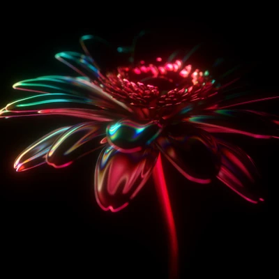 Glowing Cyberpunk Flower in Neon Colors on Black Background