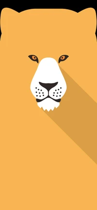 Ilustración estilizada de la cara de un león, con tonos naranjas audaces y elementos de diseño minimalistas.