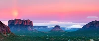 mountains, valley, evening sky, sunset, landscape wallpaper