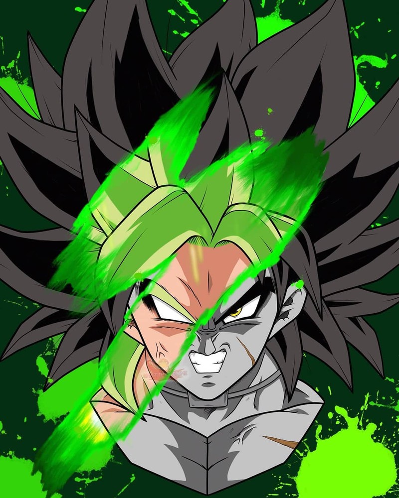 Рисунок молодого гохана с зеленой краской на лице (broly, ссж, ssj, драгонболл супер, dragonballsuper)