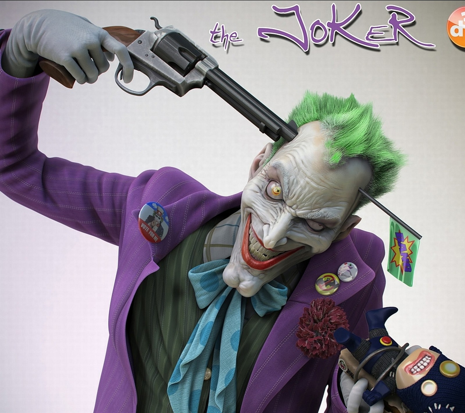 Batman statue of the joker with a gun and a toy (batman, joker)