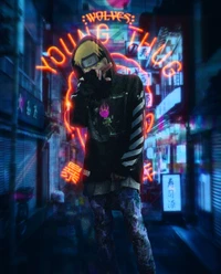 Urban Ninja Vibes: Wolveskun in a Neon Cityscape