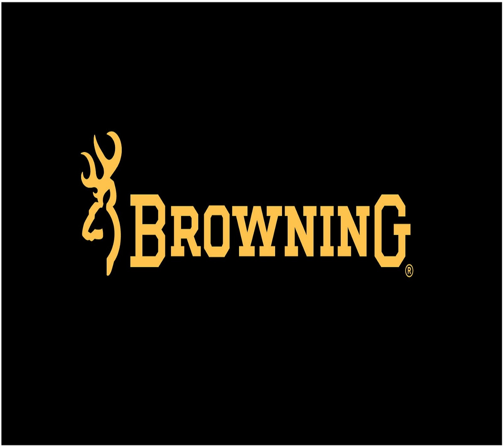 Logotipo de browning sobre un fondo negro (ciervo, caza)