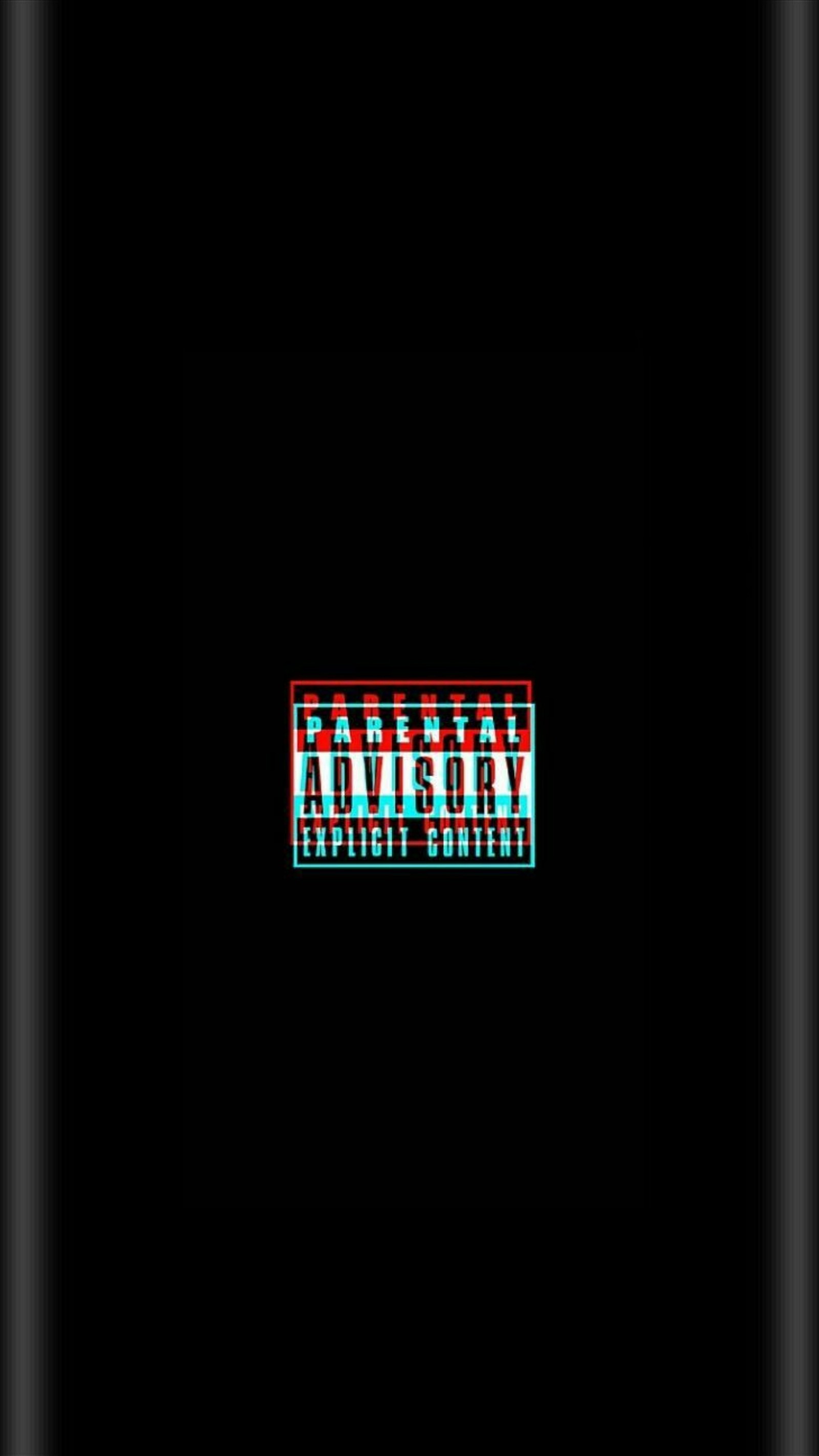 A close up of a black phone with a red and blue logo (art, edge, explicit lyrics, hip hop, music)