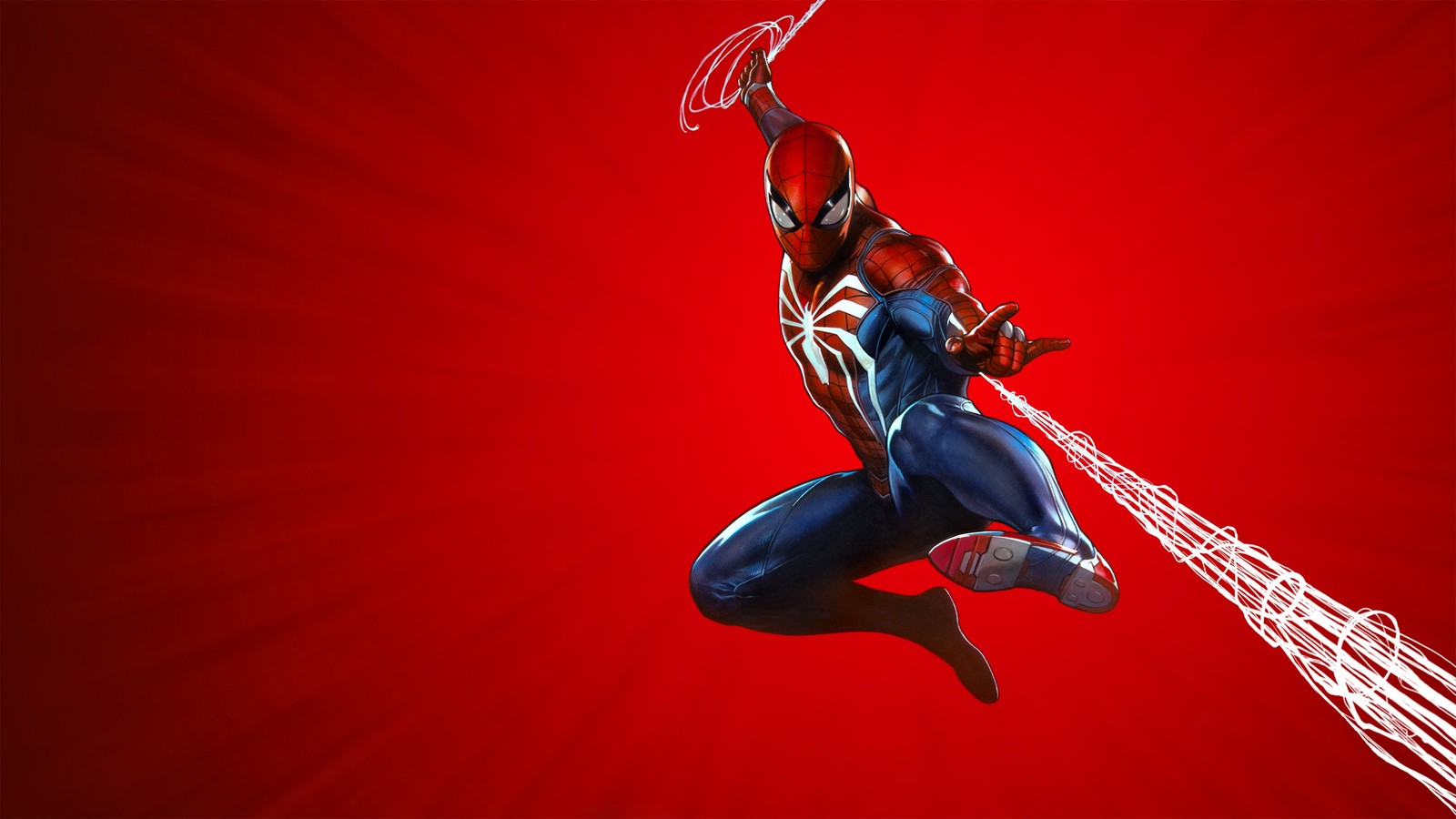 O homem-aranha em um traje vermelho voando pelo ar (marvel, microsoft, playstation, homem aranha, spiderman)