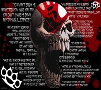 Arte de calavera de Five Finger Death Punch con citas y simbolismo