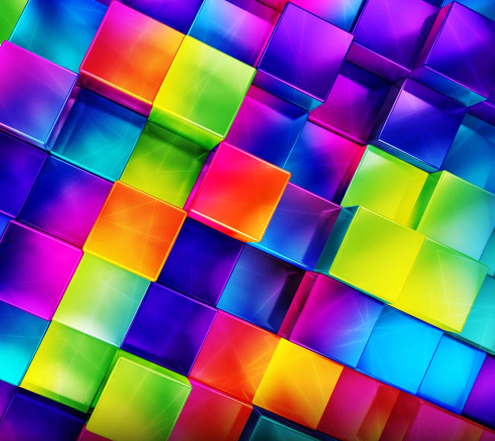 Nahaufnahme einer bunten wand mit quadraten in verschiedenen farben (3d, abstrakt, bunt)