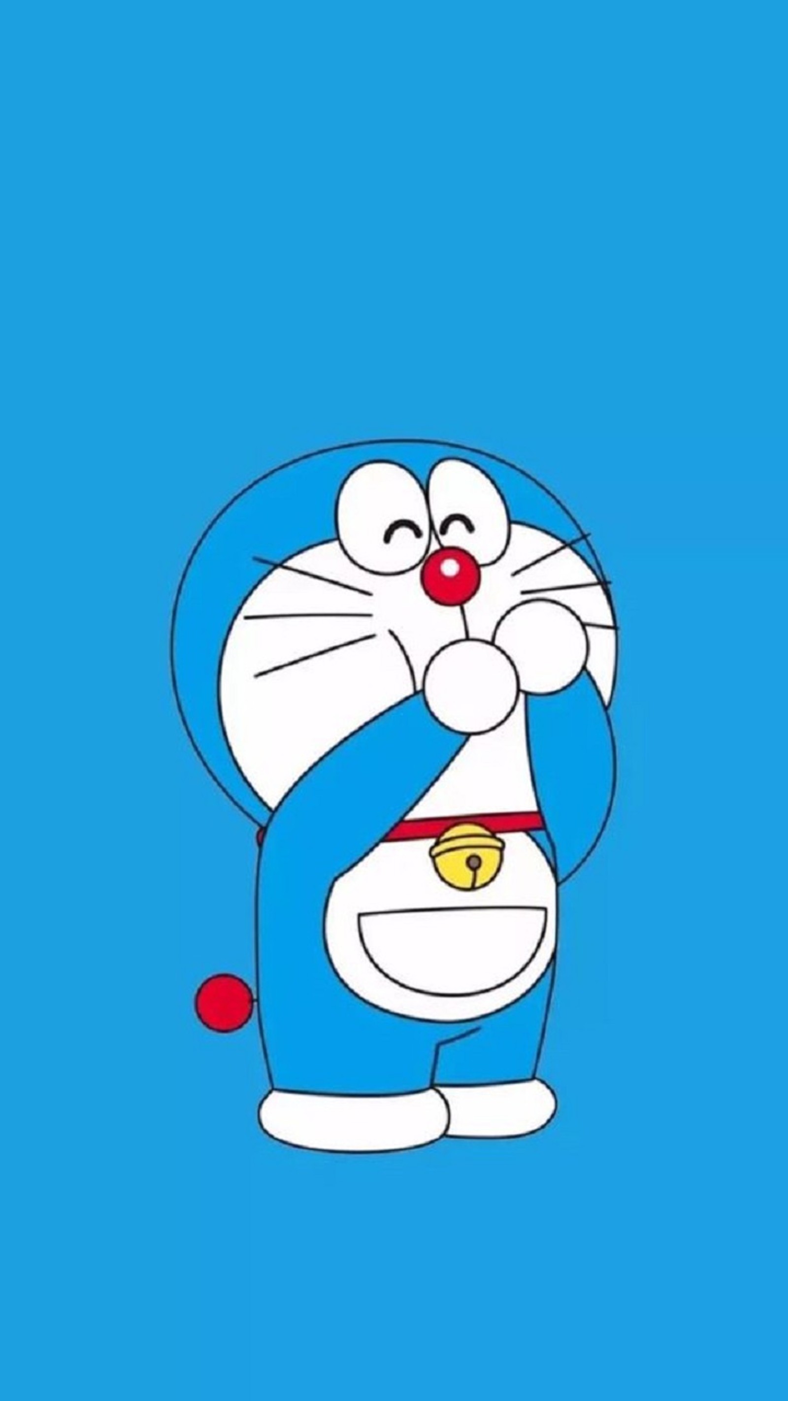 Un personaje de dibujos animados con un fondo azul y una nariz roja (anime, doraemon)