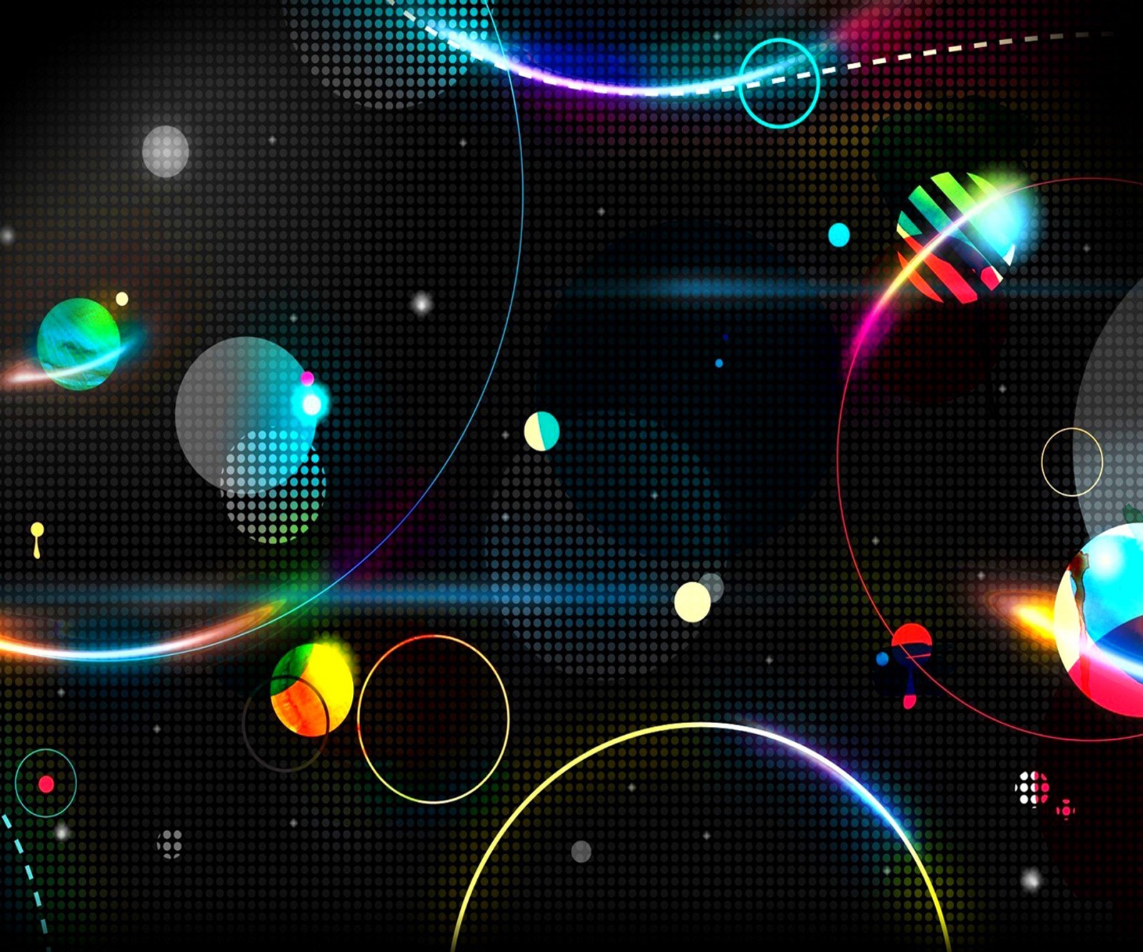 A close up of a colorful background with circles and lights (abstract, cool, galaxy abstract, solar system, technology)