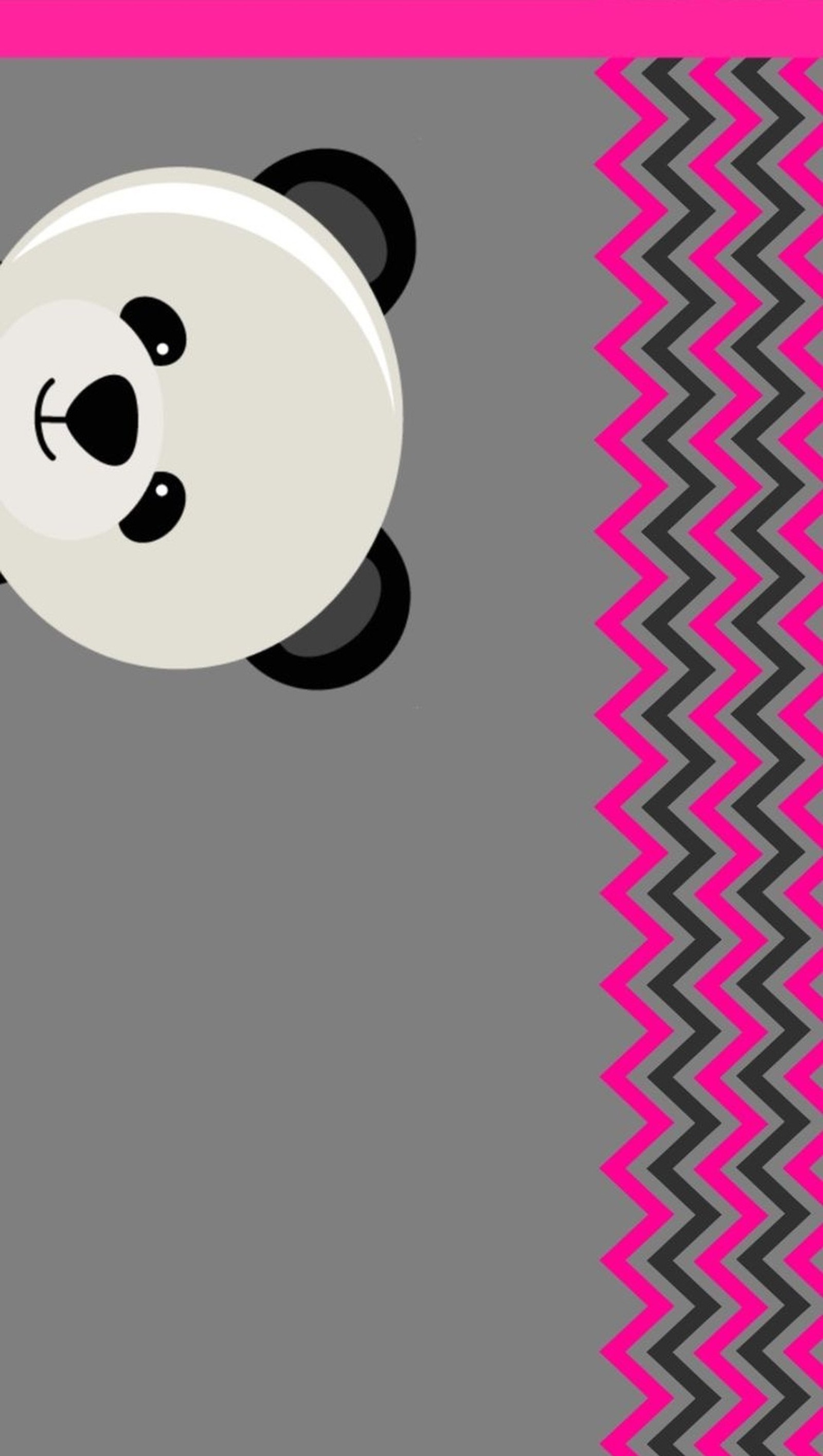 Panda bear with pink and gray background and chevrons (bear, cute)