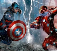 Epic Showdown: Captain America vs. Iron Man in a Thunderous Battle