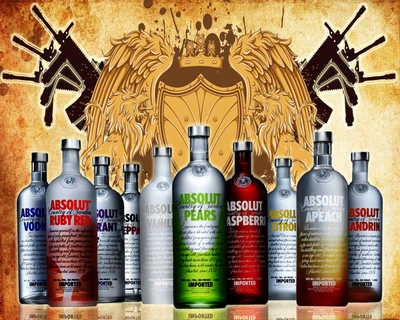 Coleção de Vodka Absoluta com Emblema Decorativo