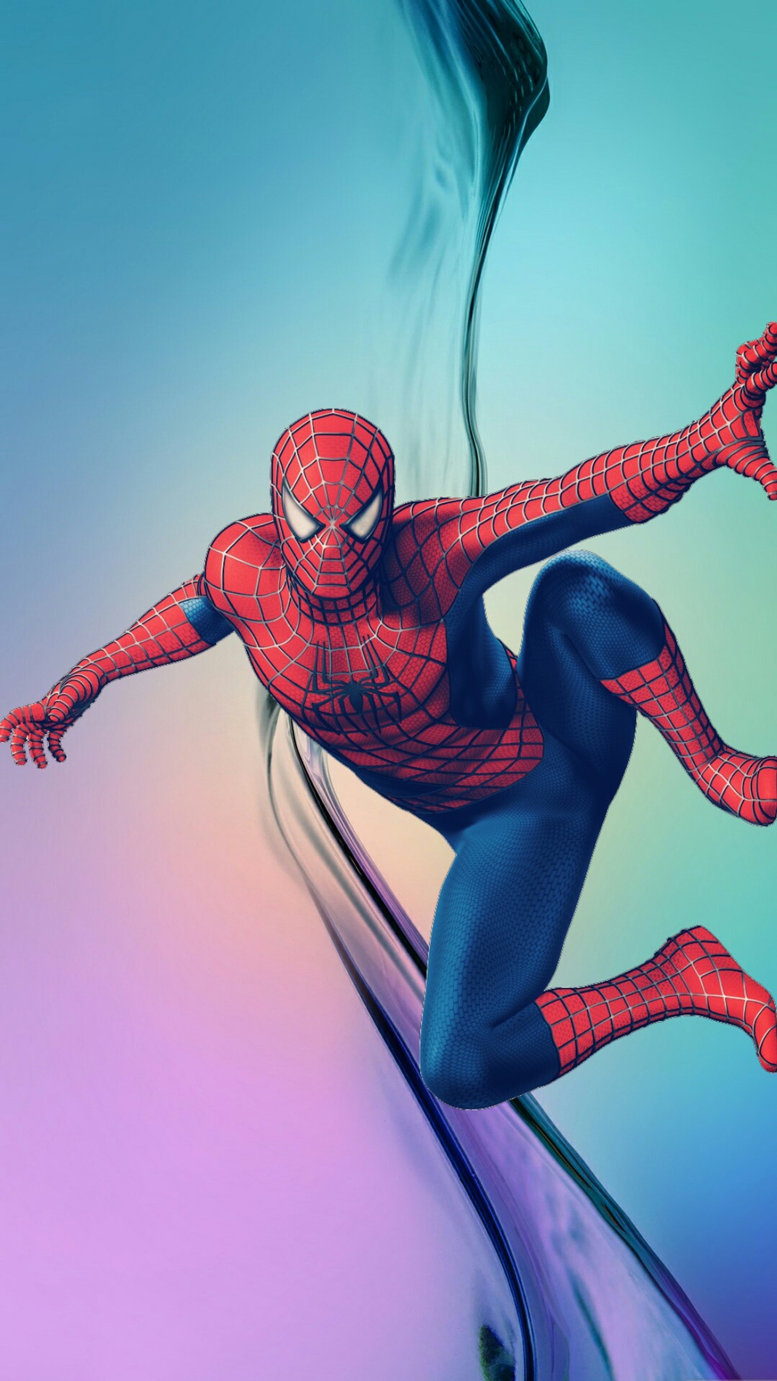 Spider-man dans un costume bleu volant dans les airs (note 5, note5, samsung, spiderman)