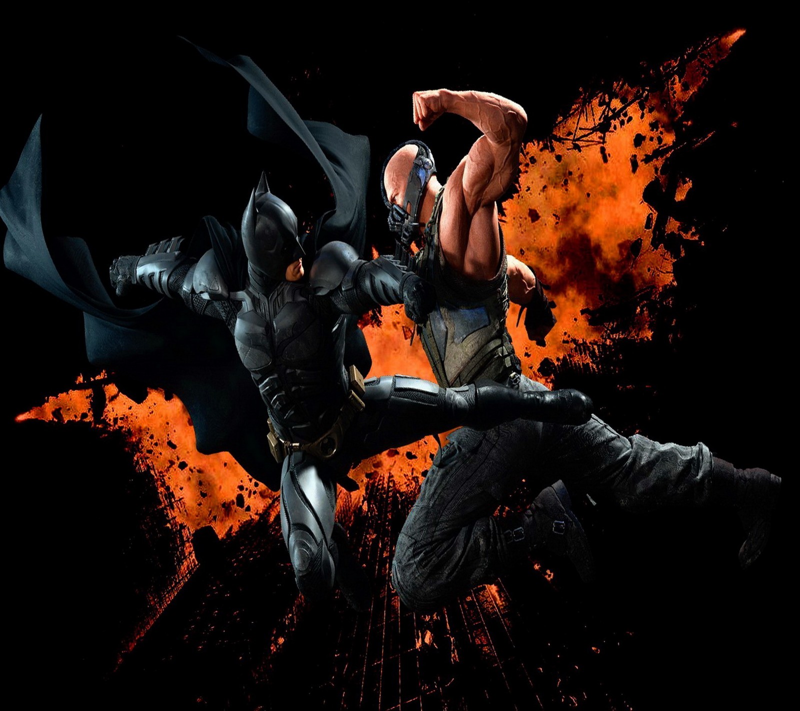 Batman et bane se battent dans le combat du chevalier noir (batman bane, the dark knight)