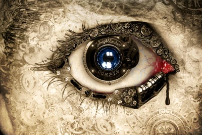 Steampunk-Inspired Mechanical Eye with Intricate Gears and Vivid Color