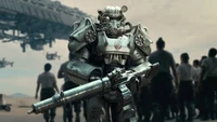 T-60 Power Armor aus der Fallout-Serie in einer post-apokalyptischen Umgebung