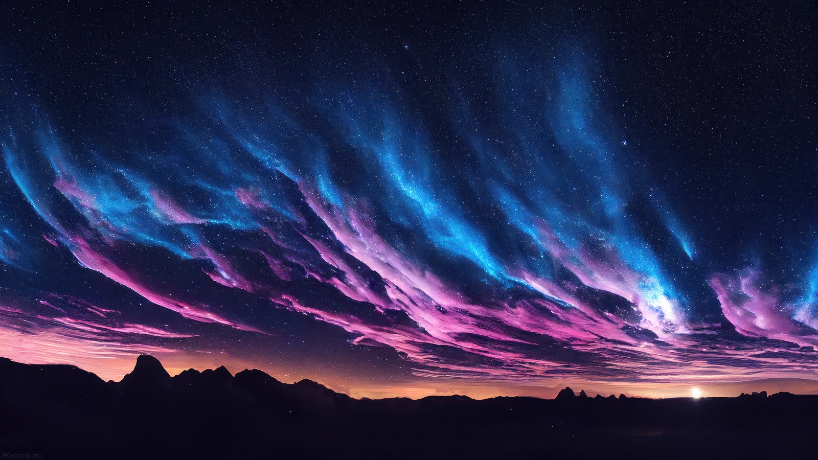 Un cielo púrpura y azul con una cordillera de fondo (hermoso, noche, cielo, atardecer, escenario)