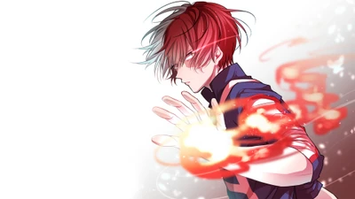 Shoto Todoroki libère ses pouvoirs enflammés de Boku no Hero Academia.