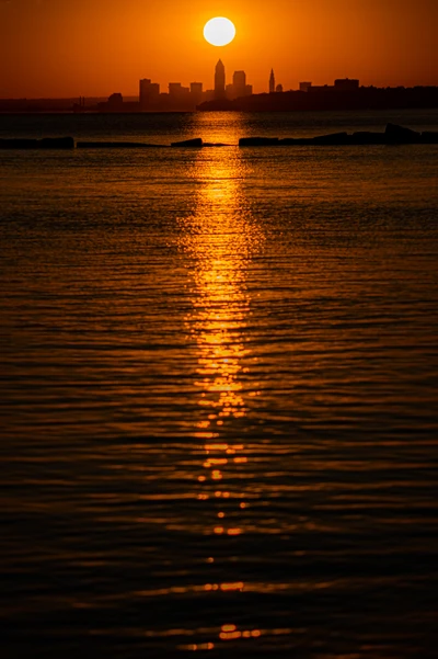 Golden Sunset Reflections Over the Ocean Horizon