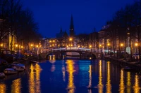 city, waterway, night, canal, reflection wallpaper