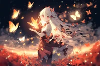 Surreal Anime Girl Surrounded by Enchanting Butterflies