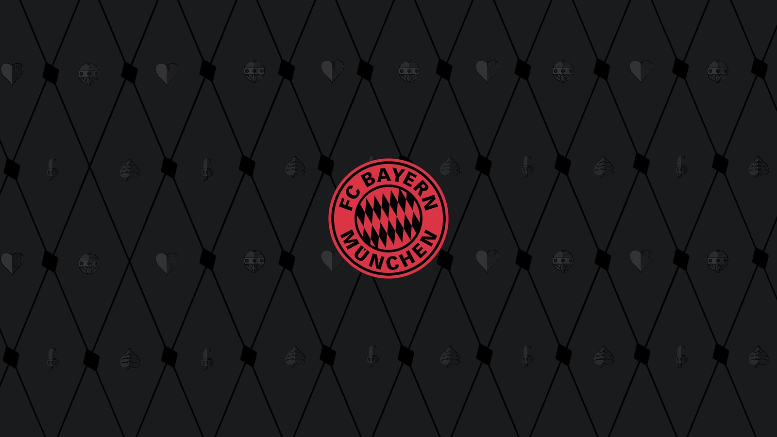 Un gros plan d'un logo rouge et noir sur fond noir (fc bayern munich, arrière plan sombre, 5k, club de football, logo)