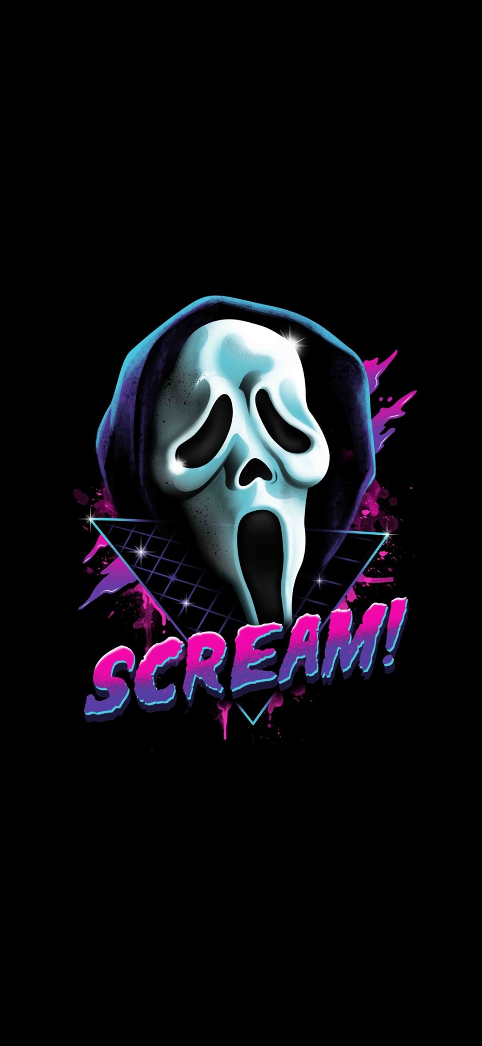 A close up of a scream mask with the word scream on it (ghostface, t shirt, bone, sleeve, art)