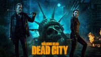 Walking Dead: Dead City - Survivors Maggie and Negan Amidst a Ruined Statue of Liberty