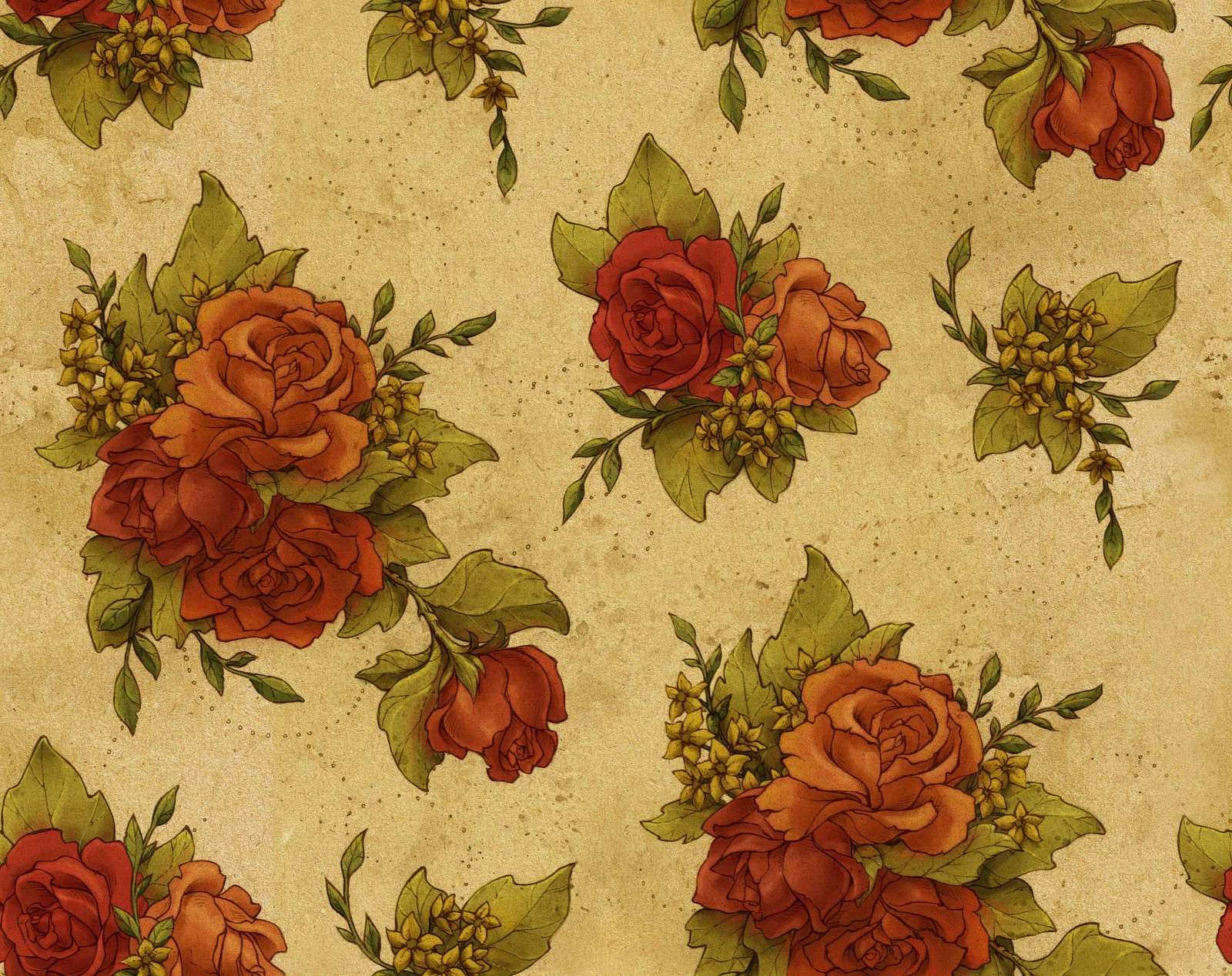 A close up of a pattern of red roses on a beige background (floral design, garden roses, flower, rose, flower arranging)