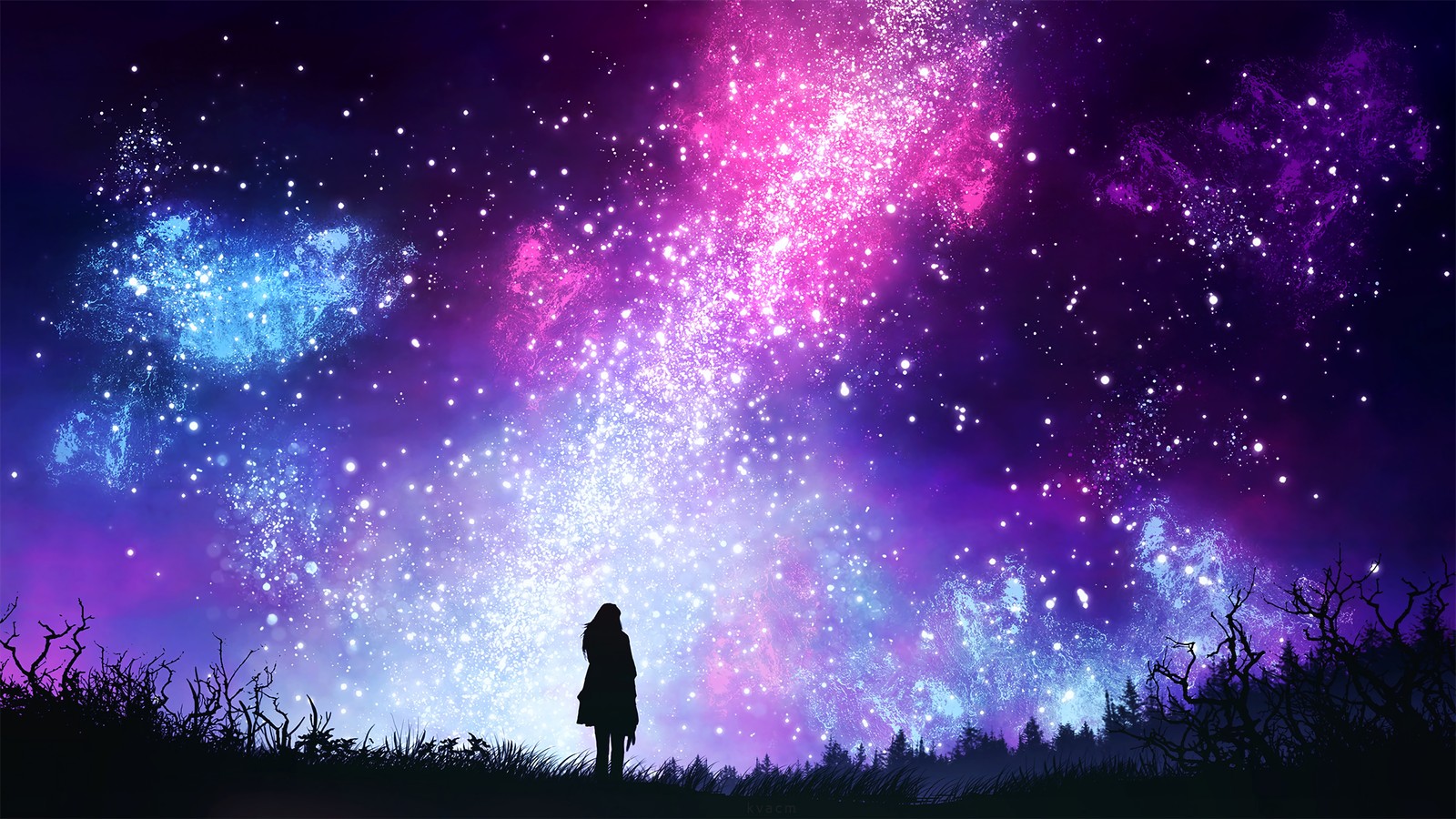 silhouette, star, art, purple, violet wallpaper