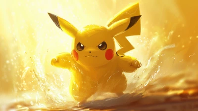 Pikachu Charging Forward in a Dynamic Splash